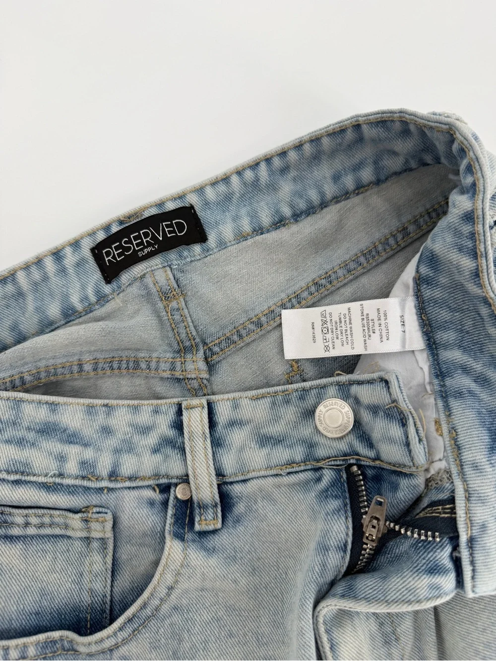 Reserved Supply Long Jorts Light Wash 7 Y2K 90s Grunge Alt Skater Denim Shorts